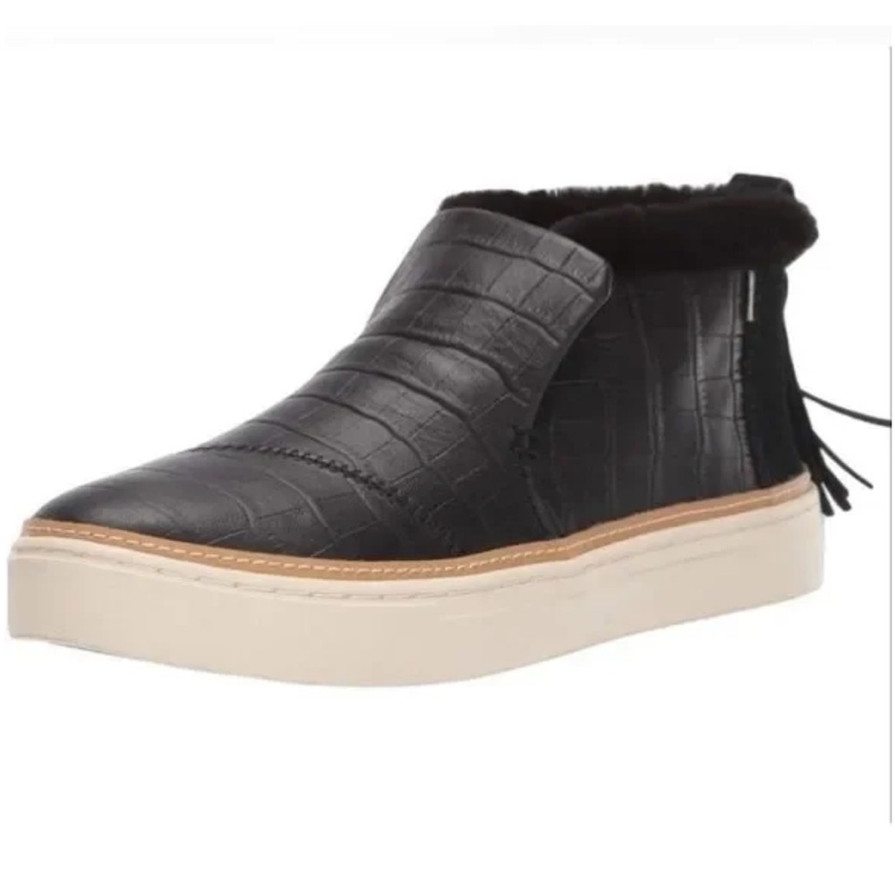 TOMS Paxton Leather Croc-Embossed Fur Lined Slip On Sneakers